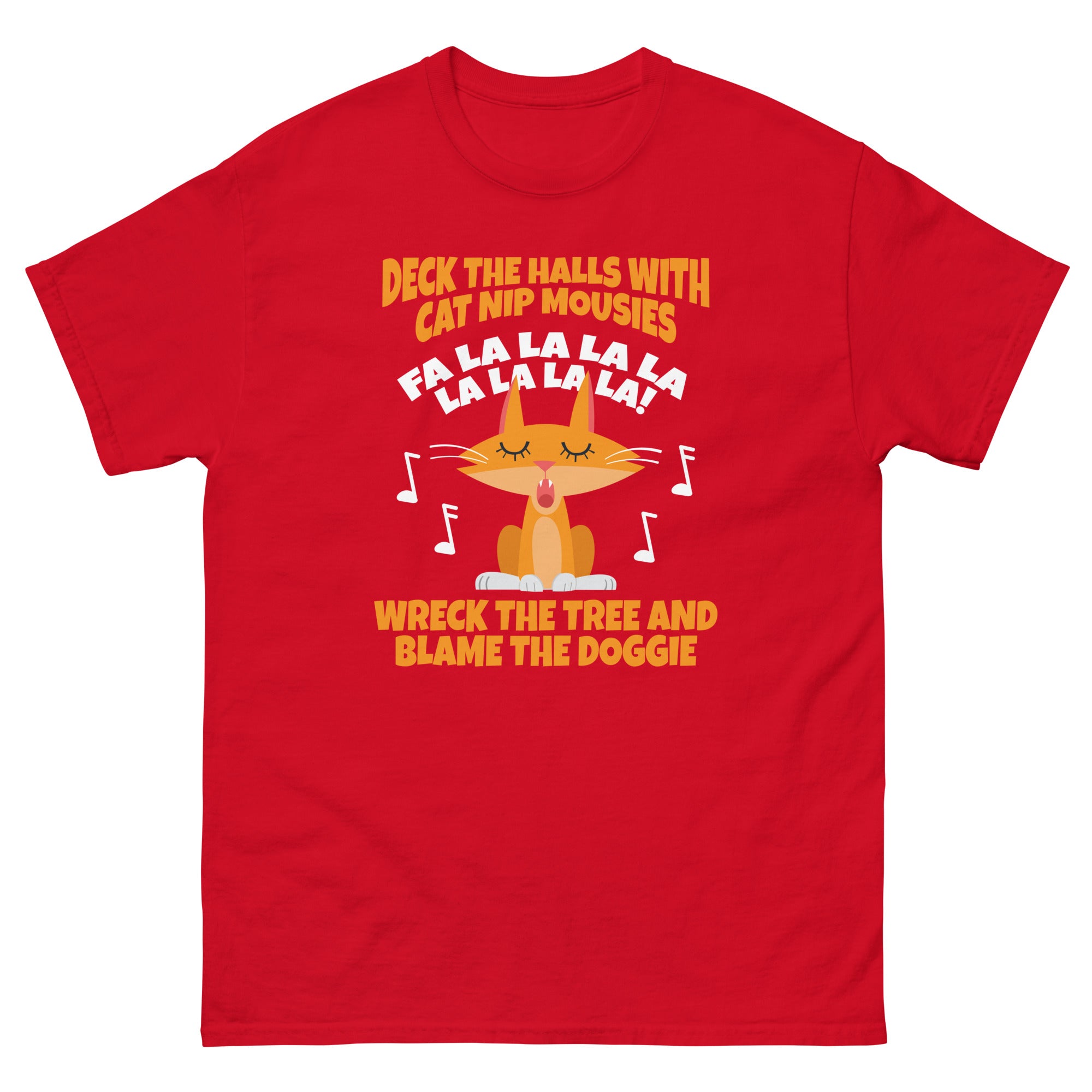 Xmas Cat Deck the Halls Funny T-Shirt